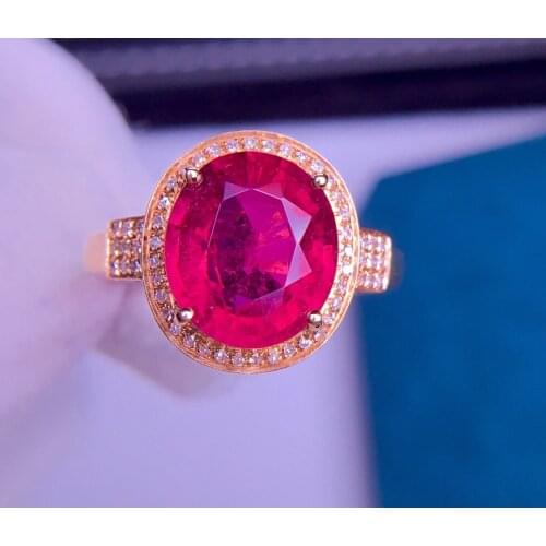 E401 Rubillite Ring Fine Jewelry 18 K Gold Natural Rubi Tourmaline 3.2ct Gemstone Diamond Gift Female Rings for Women Fine Ring