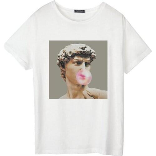 Michelangelo Summer Short Sleeve Statue Chewing Gum Funny Harajuku 90s tshirt Casual Korean Style Graphic t-shirt Female