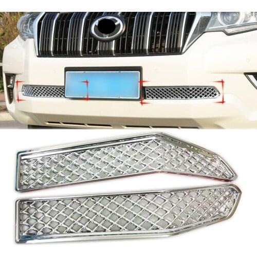 ABS chrome Front Grille Lower Bumper Cover For Toyota Land Cruiser Prado FJ150 2018 Insect Screening Mesh Front lower Grille 2PC