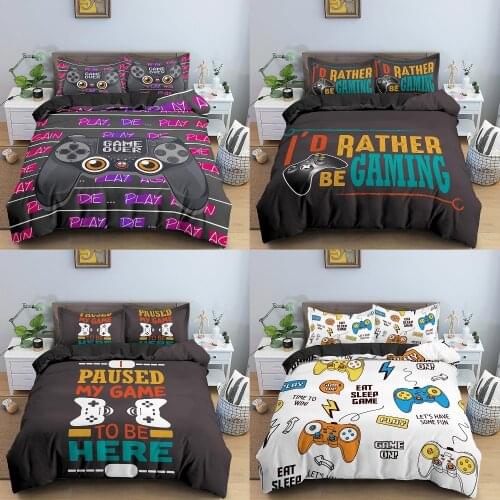 Gamepad Bedding Set for Boys Twin Comforter Cover Duvet Kids Colorful Action Buttons Printed Quilt Soft Microfiber Bedspread