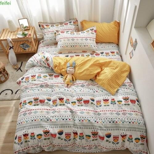Cotton Bedding Article Duvet Cover Set Printed Cartoon Twin Full Queen King Bed Linen Pillowcase 4pcs Bed Textile