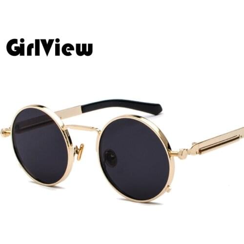 GirlView High Quality Round Steampunk Sunglasses Brand Design Goggles Men and Women Retro Sunglasses Mirror Lenses