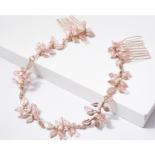 Rose Gold Leaf Bridal Long Hair Comb Wedding Headband Hair Accessories Boho Women Headpiece
