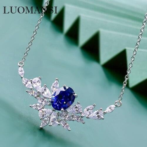 Luomansi 7*9 Sapphire Wings Silver Necklace 100%-S925 Silver Fine Jewelry Party Birthday Gift Wholesale