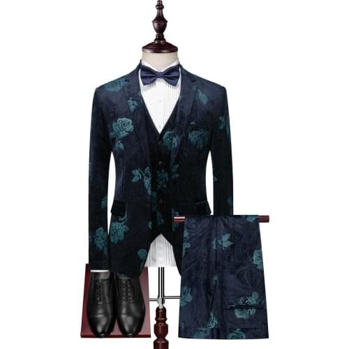 Mens suit high fashion mens suit set костюм men suit 3-piecesuits blaze with pants and vest suit men floral design Formal suit