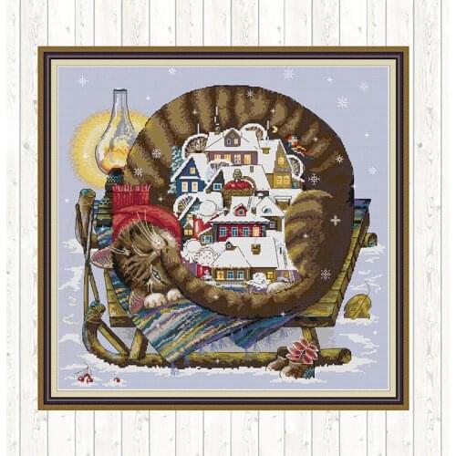 Comfortable Winter Counted Cross Stitch Kit 14ct 11ct Printed Canvas Printing DIY Handmade Embroidery Kits Needlework Set Crafts