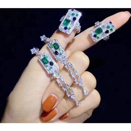 New Luxury Jewelry Set Fashion Tassel Long Earrings Inlay Color Crystal Zircon High Grade Accessories Promise Women Wedding Ring