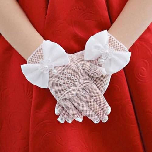 1 Pair White Lace Faux Fishnet Communion Flower Gloves Gloves Girls Accessories Kids Party For Bride Princess Children Cere K6Z4