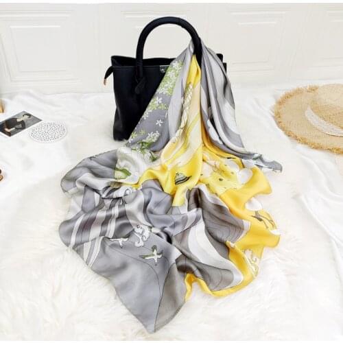 Floral Print Hair Scarf For Women Kerchief Silk Satin Hijab Neckerchief 90cm Square Shawls Headband Scarves For Ladies FJ369