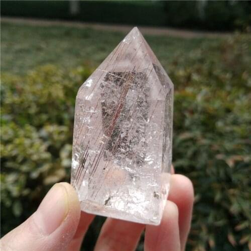 Rutilated Quartz Wand Clear Hair Crystal Point Healing Chakra Meditation Quartz Standing Crystal Obelisk Gift Home Decoration