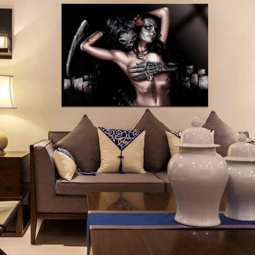 Sexy Tattoo Naked Woman girl Skull Canvas Painting Wall Art Picture For Bedroom Home Décor