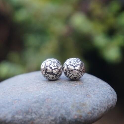 925 Sterling Silver Beads Carved Rose Flower Beads Mala Bead Japa Beads Bracelet Earrings Jewelry Findings DIY Accessories