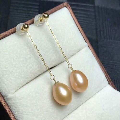 Shilovem 18k yellow Natural freshwater pearls Drop Earrings fine Jewelry women trendy anniversary Christmas gift new myme9-10zz