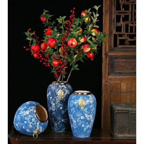 Modern Golden Ring Shell Ceramic Vase Flower Arrangement Desktop Decoration Blue and White Porcelain Flower Vase Home Decoration