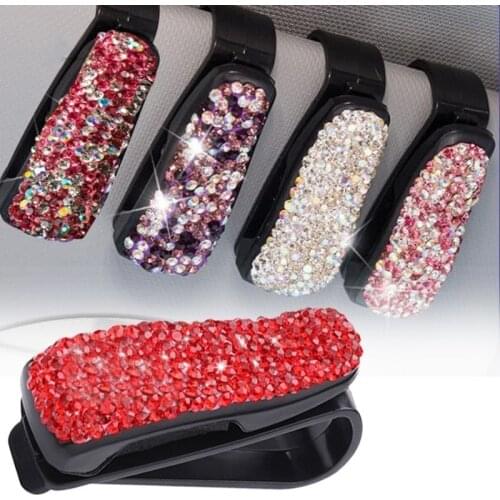 Rhinestone Crystal Glasses Clip Car Sun Visor Mount Sunglasses Clip Holder Fastener Auto Interior Decoration Accessories