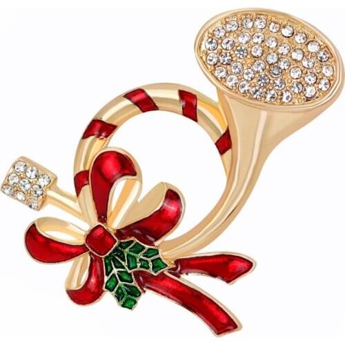 Rhinestone Gold Christmas Horn Brooch Pin For Gifts Brooches