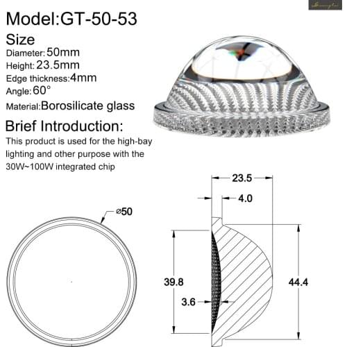High-bay lighting lens borosilicate glass for 30-100w integrated chip