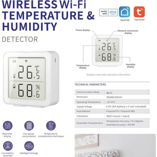 Tuya WIFI Intelligent Home Wireless Temperature Sensor Home Automation Scene System Compatible for Alexa