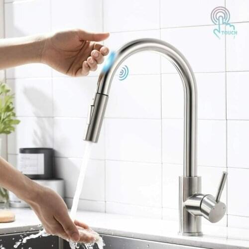 Pull Out Sensor Kitchen Faucets Pull Out Black Kitchen Faucet Stainless Steel Smart Induction Mixed Tap Touch Control Sink Tap