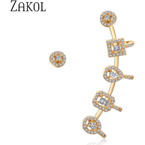 ZAKOL Punk Style Mismatch Marvellous Zirconia Stud Earrings For Women Fashion Jewelry Ear Bone Cuff Earring FSEP2027