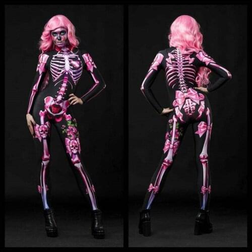 Womens Rose Skeleton Floral Mechanical Bone Costume 3D Printed Halloween Cosplay Jumpsuit Bodysuit Stretchy Outfit Femme Cos