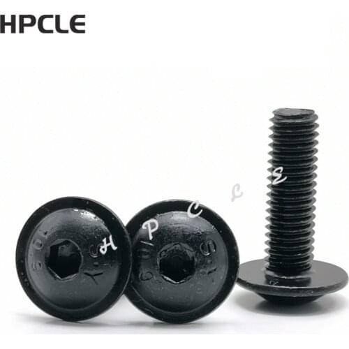 10-20pcs m4 m5 m6 m8 grade 10.9 black Half Round Button Flange Head With Washer Inner Hex Socket Allen Screws Bolt