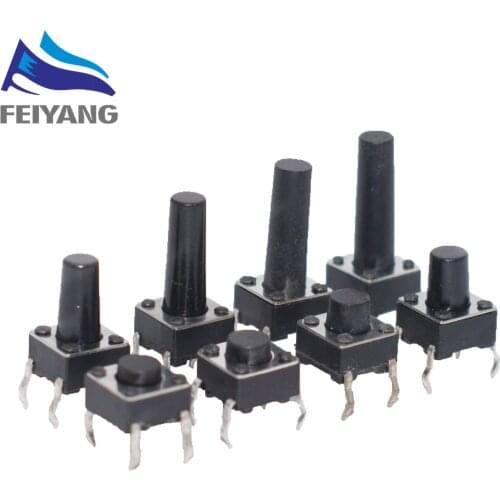 1000PCS 4Pin 6*6 Micro Tact Push Button Switches DIP 6x6x4.3/5/6/7/8/9/10/11/12/13/14/15 MM 4.3mm 5mm 6mm 7mm 8mm 9mm 10mm 11mm