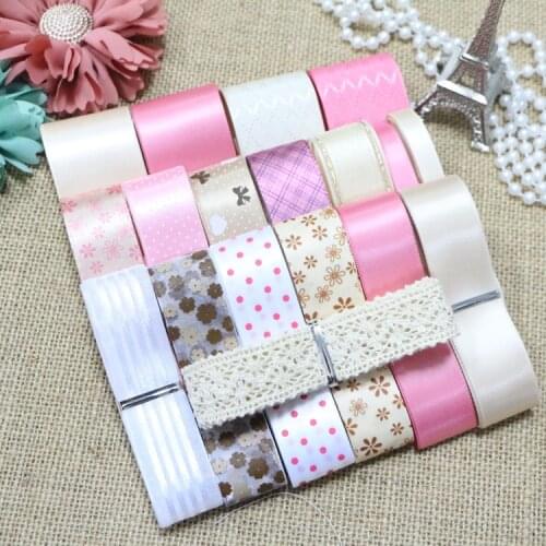 20 Yards/Set---DIY Hair Bow Material Pink & Champagne Color Mix Ribbon Set