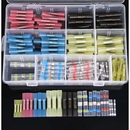 200PCS Waterproof Insulated Heat Shrink Wire Terminals Seal Solder Slevee Butt Terminals Electrical Cable Connectors Set