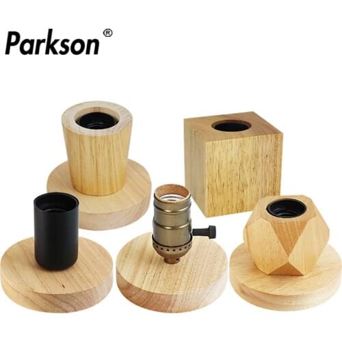 220V 110V Retro Wood Table Lamp E27 Socket Vintage Desk Lamp Base Holder Bedside Lamp for Bedroom Living Room Decoration