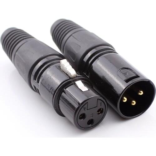 5 Set 3 pin XLR Audio Cable Connector MIC Gold Plated Plug+ Female Jack
