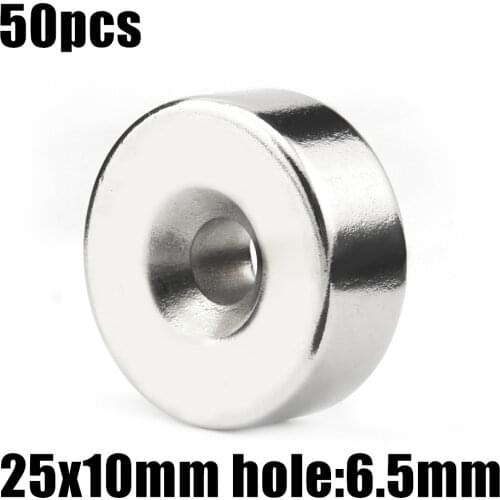 50pcs 25 x 10 mm Hole: 6.2mm super Strong Round Neodymium Countersunk Ring Magnets Rare Earth N50 Free Shipping