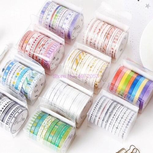 500packs,10pcs/pack Black Foiled Washi Tape Paper DIY Planner Masking Tape Adhesive Tapes Stickers Decorative Stationery Tapes