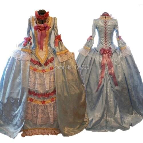 Tailored!Blue French Duchess Civil war Theatre Southern Belle DRESS Victorian Colonial medieval Renaissance dresses HL-280