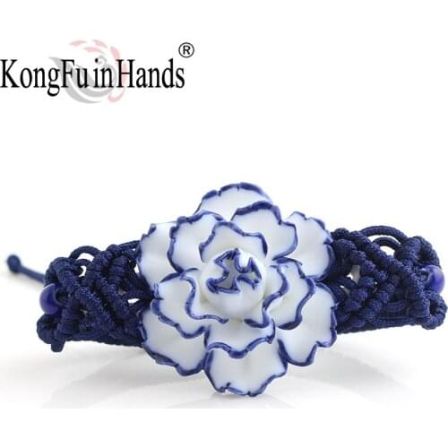 Handicraft blue peony flower vintage bracelet for woman fine jewelry of ceramics thanksgiving special accessories New Arrival