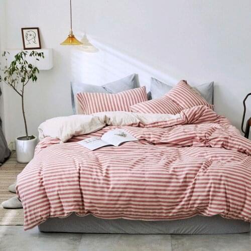 Papa&Mima Knitted Cotton Linens King Europe Queen Size Soft Warm Fitted Sheet Duvet Cover Pillowcase Bedding Set
