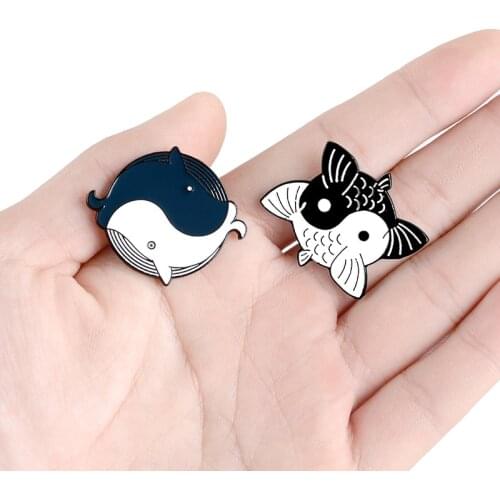 Yin Yang Taichi Koi Enamel Pin Whale Fish Brooches Clothes Shirt Lapel Backpack Badge Balance Animal Jewelry Gift for Friends