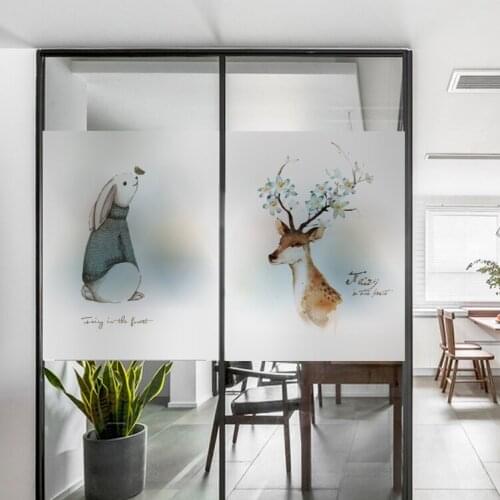 Custom Size Decorative Glass Window Film Without Glue Privacy Static Cling Window Stickers Decals Cartoon deer Bedroom YYKT2040