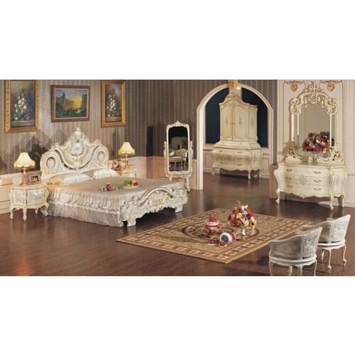 Distinguished Classic European Antique White Canopy Bed with Colorful Floral Painting