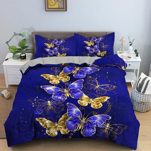 Butterfly Bedding Set Blue Butterflies Duvet Cover Bed Set 2/3 Piece Microfiber Quilt Cover Comforter Bedding Set Queen King