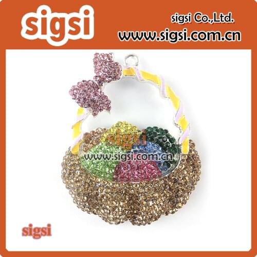 Pretty flower basket style color rhinestone pendant for girl