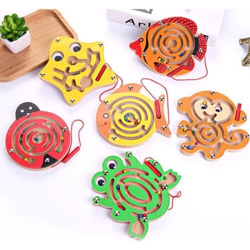 Magnetic Maze Wooden Track Puzzle Toy Puzzles Games Dinosaur Walking Beads Jigsaw Early Learning Educational Toys For Children