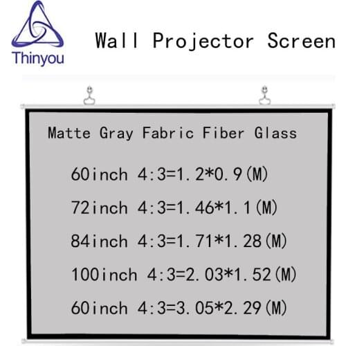 Thinyou Matte Gray Fabric Fiber Glass 120 inch 4:3 Projector Screen Movie HD Home Theater Screen for Party Meeting Display