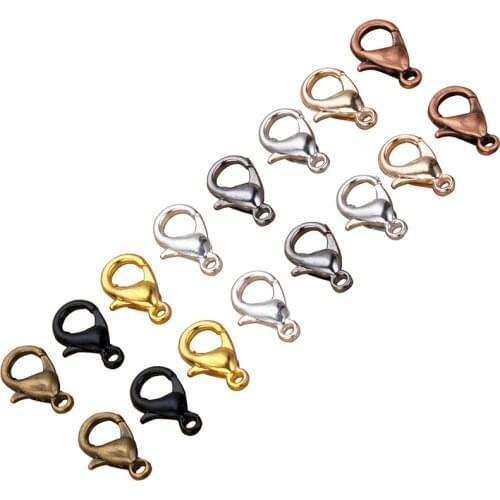 50pcs 12x6mm Metal Lobster Clasps Bronze/Gold/Rhodium/Silver Black Lobster Clasps Hooks For Jewelry Making Finding DIY Necklace