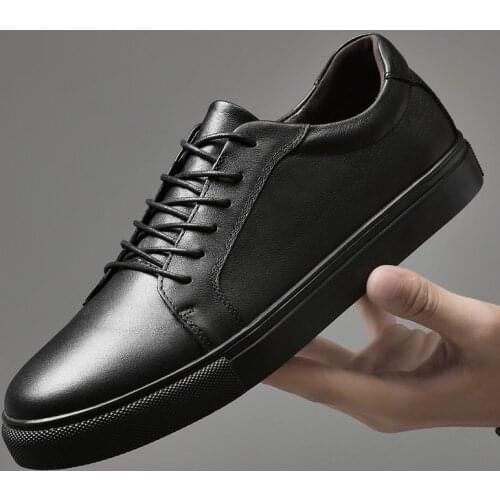 Mens Genuine Leather Black Sneakers Men Casual Summer Autumn Shoes Man Fashion New Arrival Handmade Outdoor Leisure Walk Flats