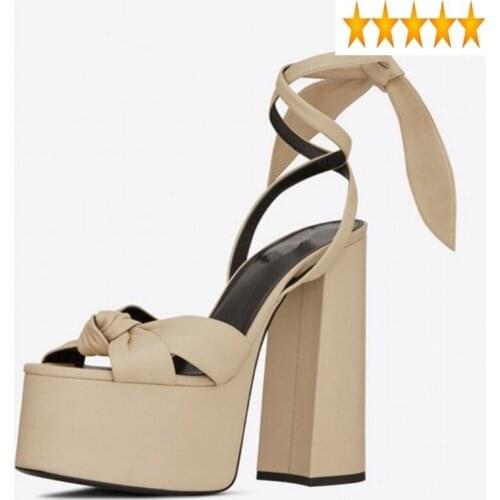 Summer New Sexy Ladies Open Toe Platform Thick Woman Shoes Rome Lace Up Runway Dress Heels Sandals Plus Size 42