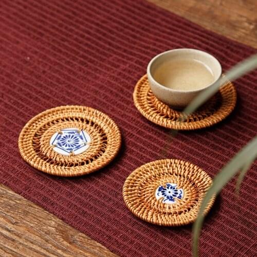 2019 NEW Rattan Coaster Woven Teapot Pad Zisha Pot Insulation Mat tea Ceremony Kung Fu Tea Set Tea Table Bamboo Table Bowl Mat
