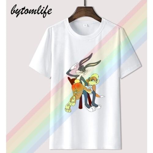 New Bugs Lola Bunny Spank Cartoon Punishment men t shirt100% cotton funny print Harajuku T shirt