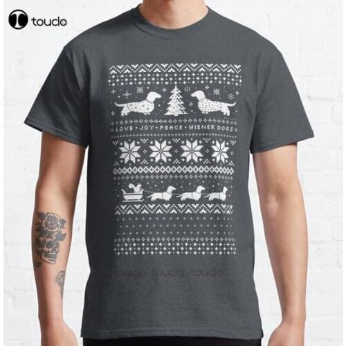 New Dachshunds Christmas Sweater Pattern Classic T-Shirt Cotton Men Tee Shirt