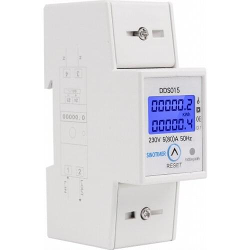 Din Rail Single Phase Wattmeter Power Consumption Watt Electronic Energy Meter kWh 5-80A 230V AC 50Hz with Reset Function